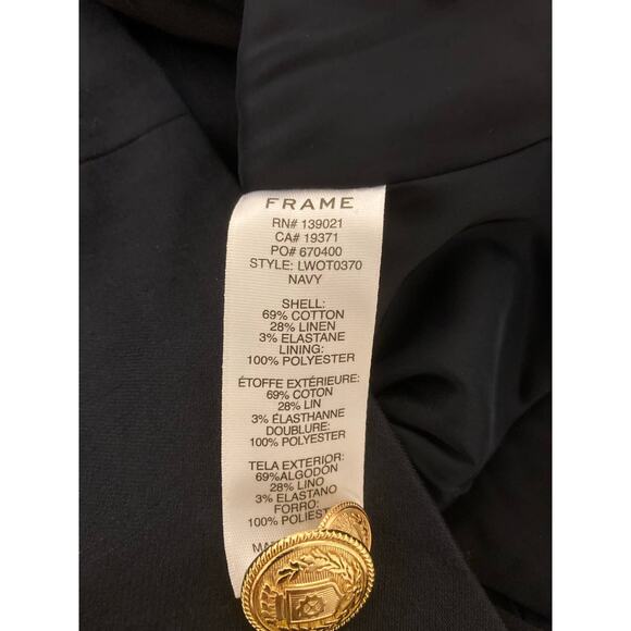 Frame Double Breasted Crop Blazer Jacket Sz 6 Navy NWT Linen Blend gold Nautical - Picture 11 of 12